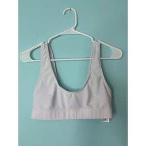 Nasty Gal White Scoop Neck Sports Bra US 4 Wide Band No Pads Athleisure Gym Yoga